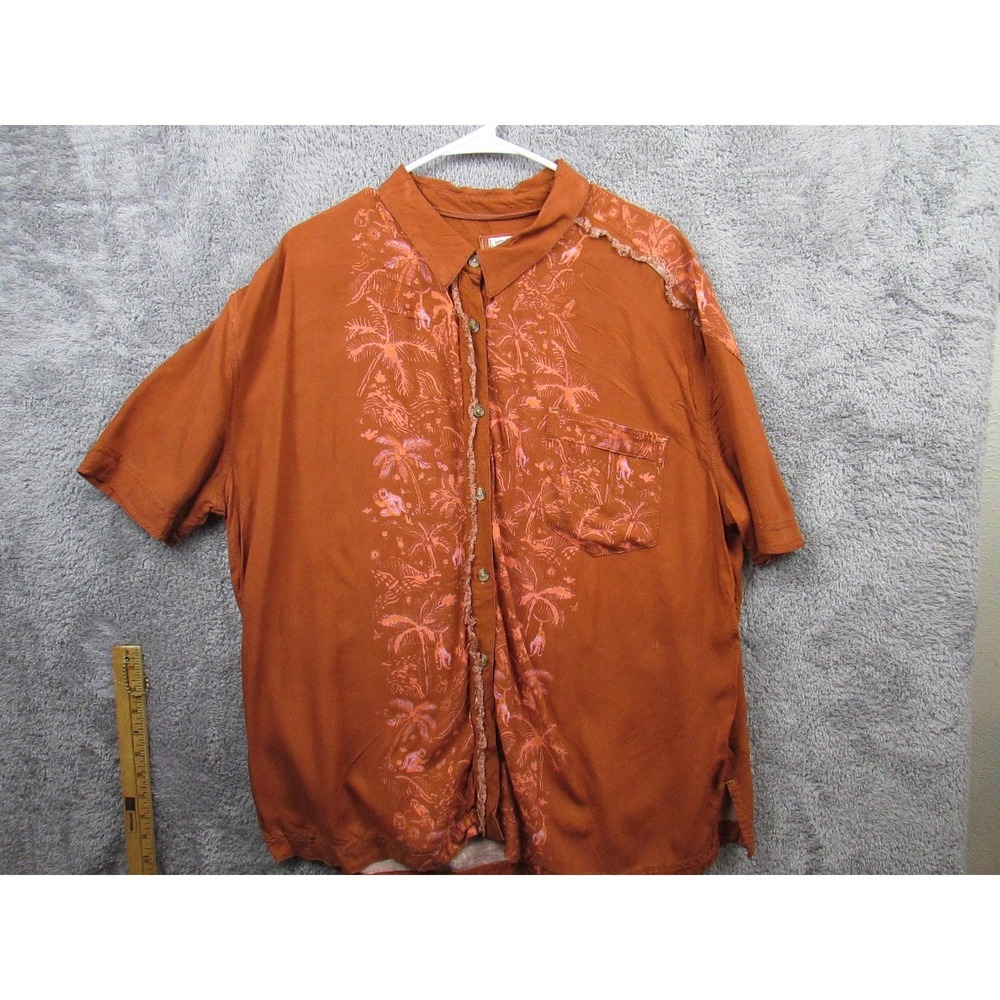 We The Free Shirt Womens Large Brown Tropical Palm Print Button Front Casual